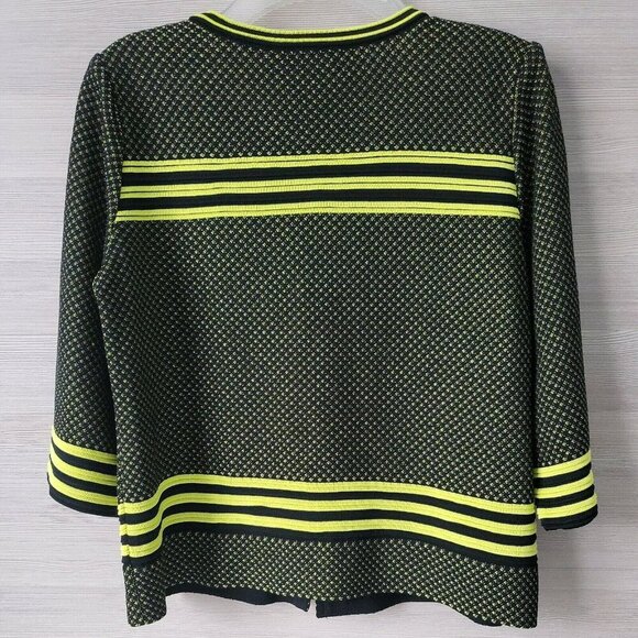 Ming Wang Zip Front Cardigan Jacket Black Green Trim Knit 3/4 Sleeve Petite M - Picture 3 of 12